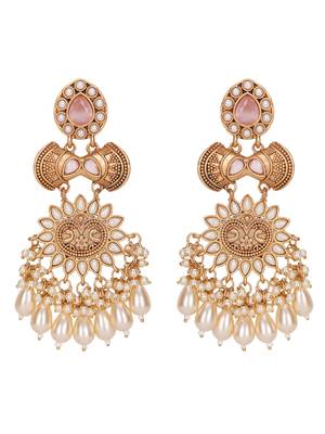 Gold-toned pearl chandbali earrings - traditional ethnic jewelry 4