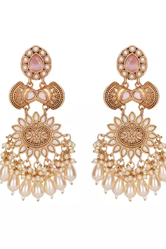 Gold-toned pearl chandbali earrings - traditional ethnic jewelry