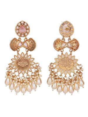 Gold-toned pearl chandbali earrings - traditional ethnic jewelry 5