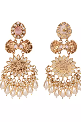 Gold-toned pearl chandbali earrings - traditional ethnic jewelry