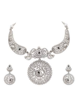 Antique silver peacock necklace set with intricate filigree work 4