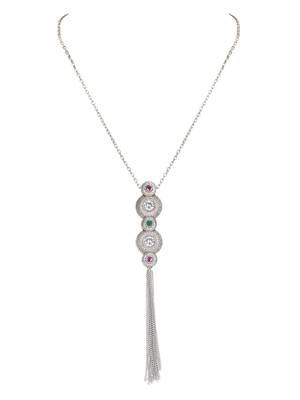 Elegant silver tassel pendant necklace set with crystal & gemstone accents 4