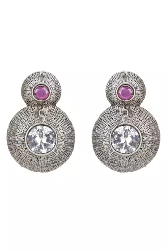 Elegant silver tassel pendant necklace set with crystal & gemstone accents