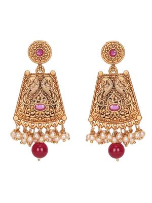 Antique gold-plated temple necklace set with kundan and pearl beads 5