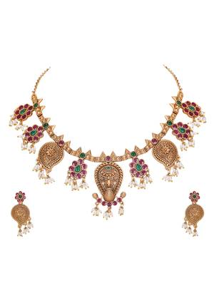 Antique gold-plated temple jewelry necklace set 4