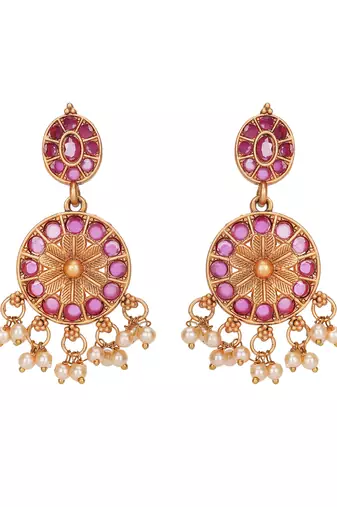 Traditional gold-plated kundan necklace set with pearl drops