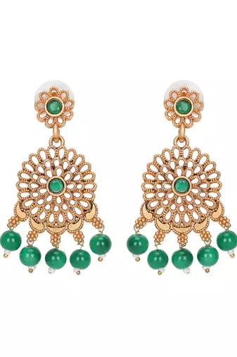 Antique gold-plated choker necklace set with green beads