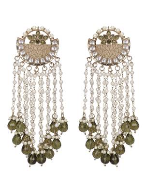 Gold & pearl chandelier earrings with green stone accents 4