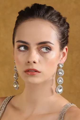 Luxury kundan crystal drop statement earrings