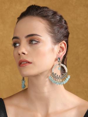Elegant pearl & aqua beaded hoop earrings 1