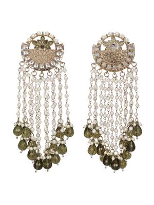 Gold & pearl chandelier earrings with green stone accents 5