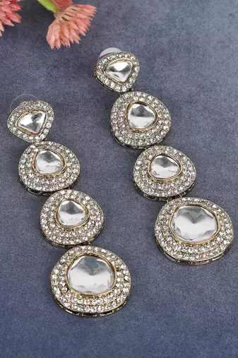 Luxury kundan crystal drop statement earrings