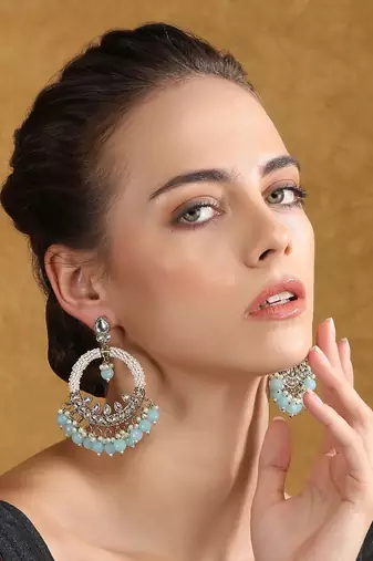 Elegant pearl & aqua beaded hoop earrings