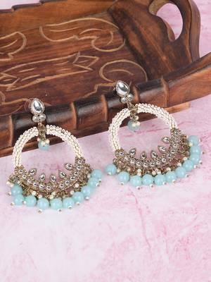 Elegant pearl & aqua beaded hoop earrings 3
