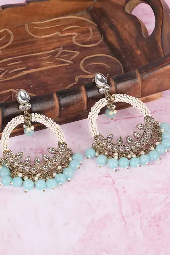 Elegant pearl & aqua beaded hoop earrings