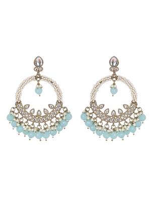 Elegant pearl & aqua beaded hoop earrings 4