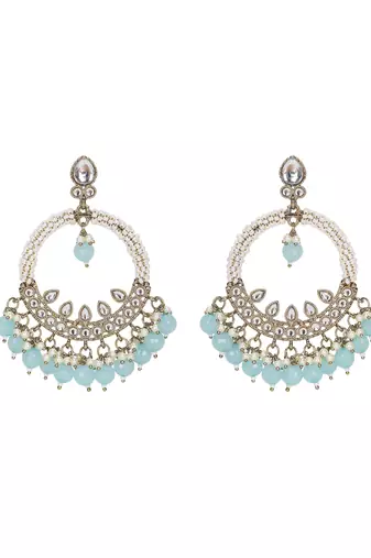 Elegant pearl & aqua beaded hoop earrings
