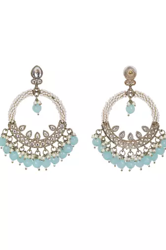 Elegant pearl & aqua beaded hoop earrings