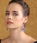 Antique silver-plated swan motif earrings with pink stones