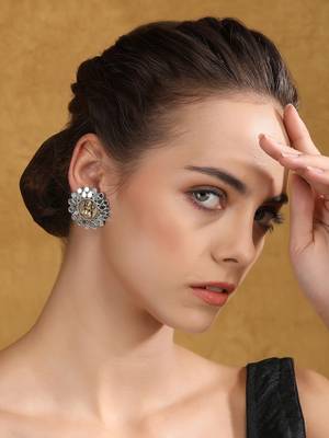 Antique lakshmi motif stud earrings with mirror work 2
