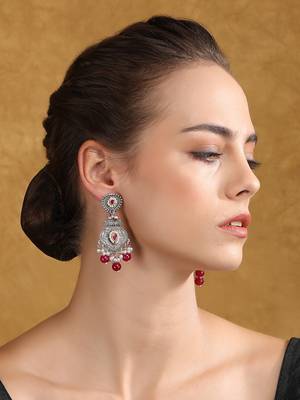 Antique silver-plated earrings with ruby & pearl drops 1