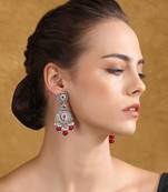 Antique silver-plated earrings with ruby & pearl drops