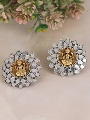 Antique lakshmi motif stud earrings with mirror work 3