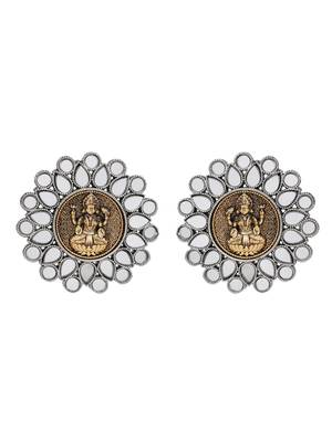 Antique lakshmi motif stud earrings with mirror work 4