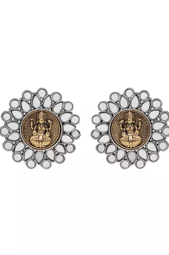 Antique lakshmi motif stud earrings with mirror work
