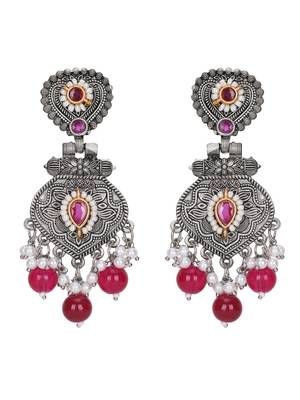 Antique silver-plated earrings with ruby & pearl drops 3