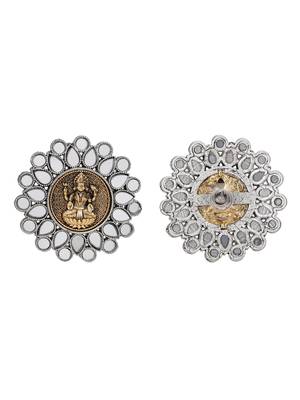 Antique lakshmi motif stud earrings with mirror work 5