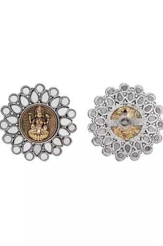 Antique lakshmi motif stud earrings with mirror work