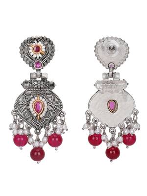 Antique silver-plated earrings with ruby & pearl drops 4