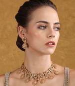 Oxidized gold-plated necklace set with intricate detailing