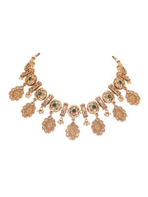 Oxidized gold-plated necklace set with intricate detailing 5