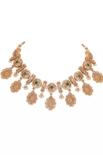 Oxidized gold-plated necklace set with intricate detailing