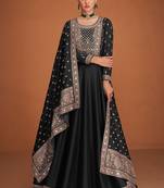 Elegant Black Embroidered Premium Silk Anarkali Suit | Semi-Stitched