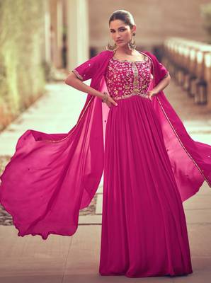 Graceful Pink Chinon Silk Anarkali Salwar Suit with Embroidery | Semi-Stitched 1