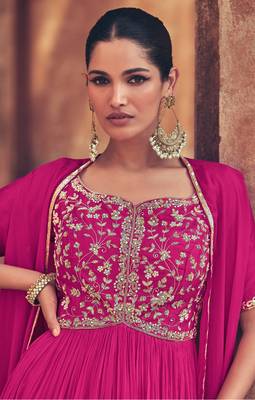 Graceful Pink Chinon Silk Anarkali Salwar Suit with Embroidery | Semi-Stitched 2