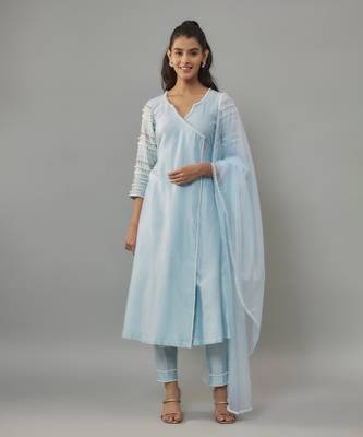 Malsa powder blue hand woven chanderi suit set with pearl embroidery 1