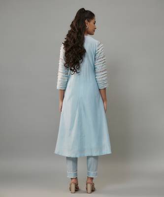 Malsa powder blue hand woven chanderi suit set with pearl embroidery 3