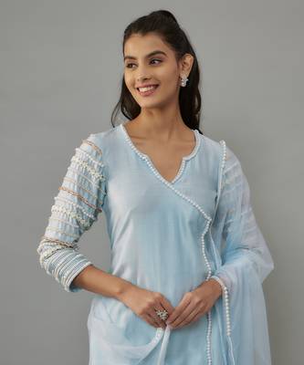 Malsa powder blue hand woven chanderi suit set with pearl embroidery 4