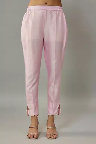 Darika powder pink hand woven chanderi suit set with pearl embroidery
