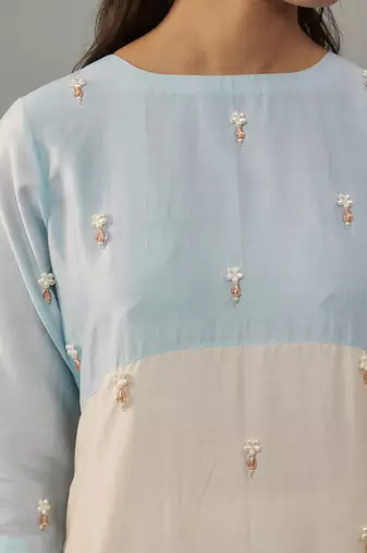 Maeve ivory hand woven chanderi co-ord set with pearl embroidery