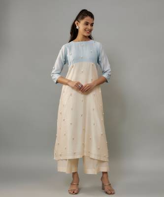Maeve ivory hand woven chanderi co-ord set with pearl embroidery 1