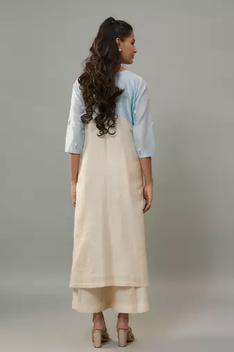 Maeve ivory hand woven chanderi co-ord set with pearl embroidery