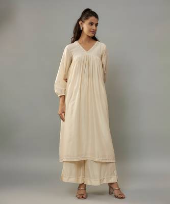 Azura ivory hand woven chanderi suit set with pearl embroidery 2