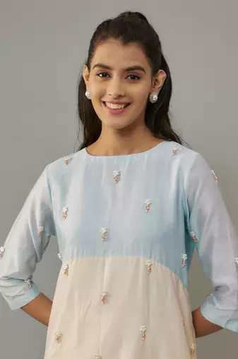 Maeve ivory hand woven chanderi co-ord set with pearl embroidery