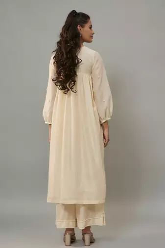 Azura ivory hand woven chanderi suit set with pearl embroidery