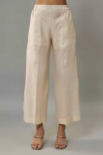Maeve ivory hand woven chanderi co-ord set with pearl embroidery